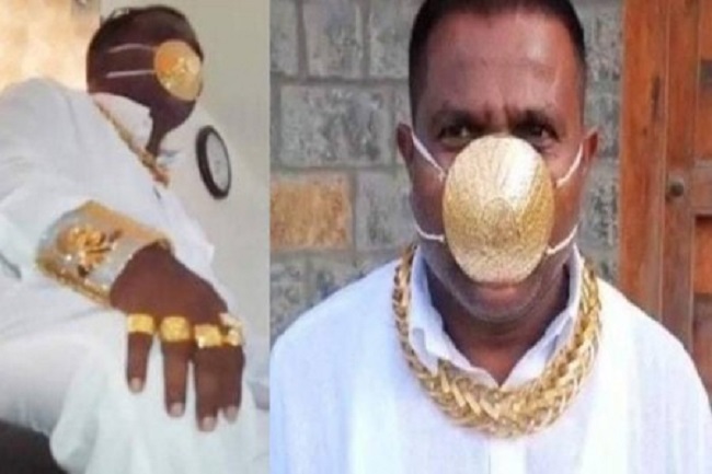 கொரோனாவில் இருந்து தப்பிக்க தங்கத்தில் முகக்கவசம் அணிந்து வலம்வரும் நபர்!