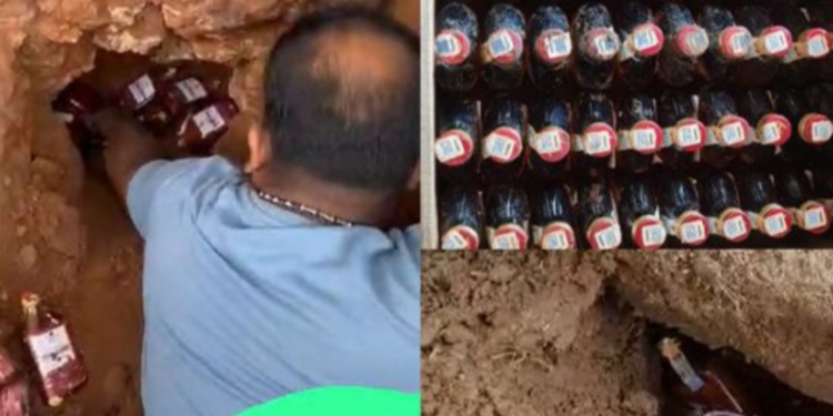 யாழில் நிலத்திற்கு கீழ் மீட்க்கப்பட்ட சாராய போத்தல்கள்