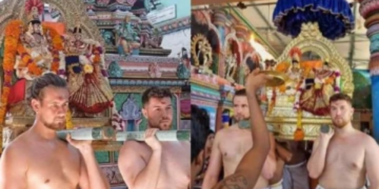 பிரபல ஆலயம் ஒன்றில் பக்தர்களை மெய் சிலிர்க்க வைத்த  சுற்றுலா பயணிகள்