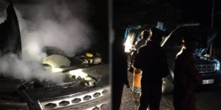 தீ பிடித்த இராஜாங்க அமைச்சர் வாகனம்