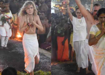 இலங்கை ஆலயம் ஒன்றில் பக்தியுடன் வழிபாடு செய்யும் வெள்ளைக்காரர்கள்!