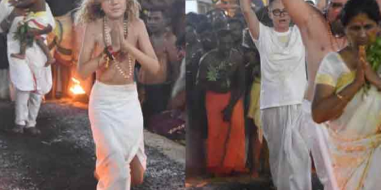 இலங்கை ஆலயம் ஒன்றில் பக்தியுடன் வழிபாடு செய்யும் வெள்ளைக்காரர்கள்!