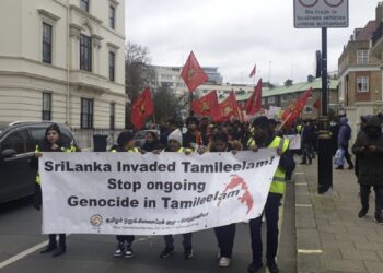 லண்டனில் அமைந்துள்ள சிறீலங்காத் தூதரகத்திற்கு முன்பாக முன்னெடுக்கப்பட்ட போராட்டம்!