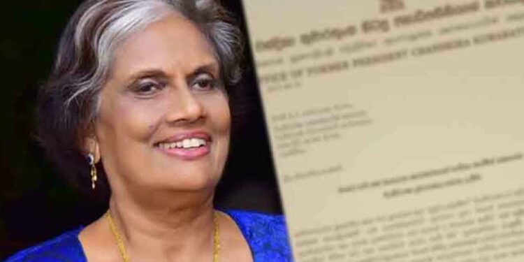 தேர்தல் ஆணையாளருக்கு கடிதம் எழுதிய சந்திரிக்கா பண்டாரநாயக்க குமாரதுங்க