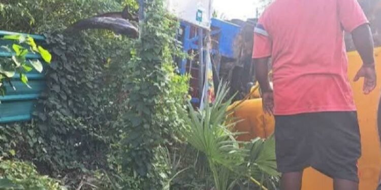 யாழில் குடைசாய்ந்த கனரக வாகனம்!