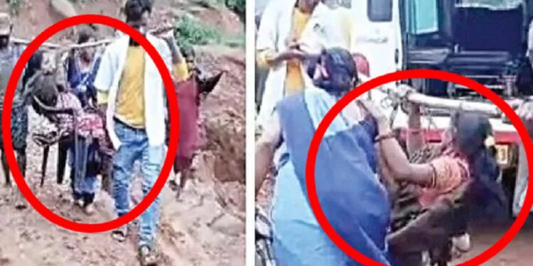 பிரசவ வலியால் துடித்த கர்ப்பிணியை நாற்காலியில் சுமந்து சென்ற அவலம்!