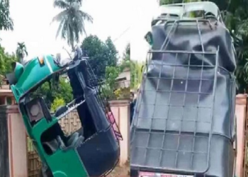 யாழில் மதில் மீது முச்சக்கர வண்டியை ஏற்றிய சாரதி!