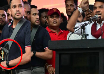 நாமலின் பேரணி மேடையில் கைத்துப்பாக்கியுடன் முன்னாள் எம்.பி – வெடித்த சர்ச்சை