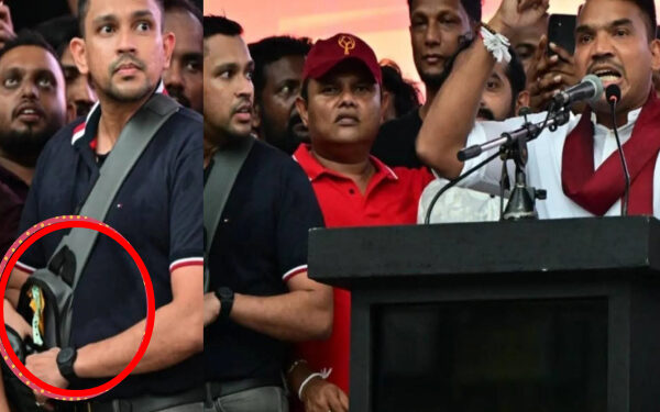 நாமலின் பேரணி மேடையில் கைத்துப்பாக்கியுடன் முன்னாள் எம்.பி – வெடித்த சர்ச்சை